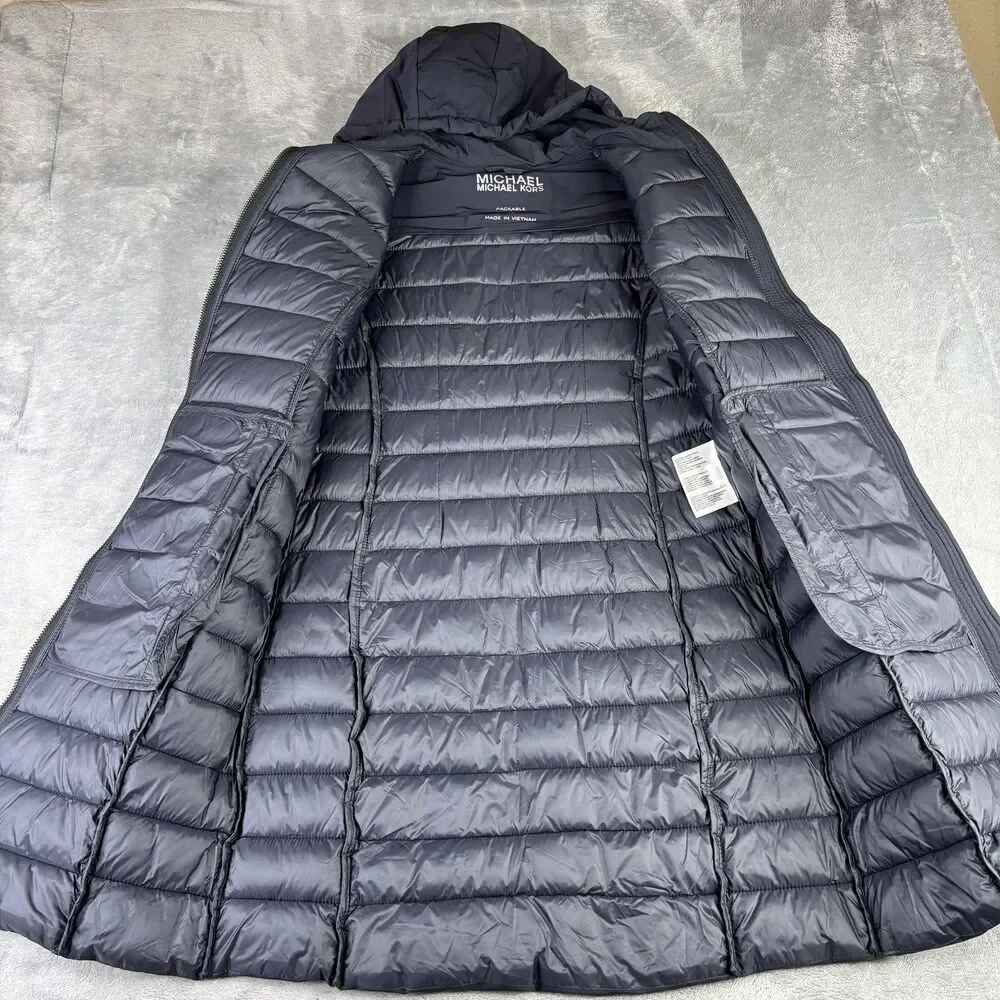 Michael Michael Kors Coat Womens XS Navy‎ Packable Puffer Hooded Long Quilted